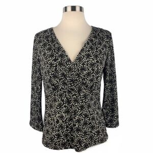 Nine West Brown Floral Faux Wrap Blouse Small